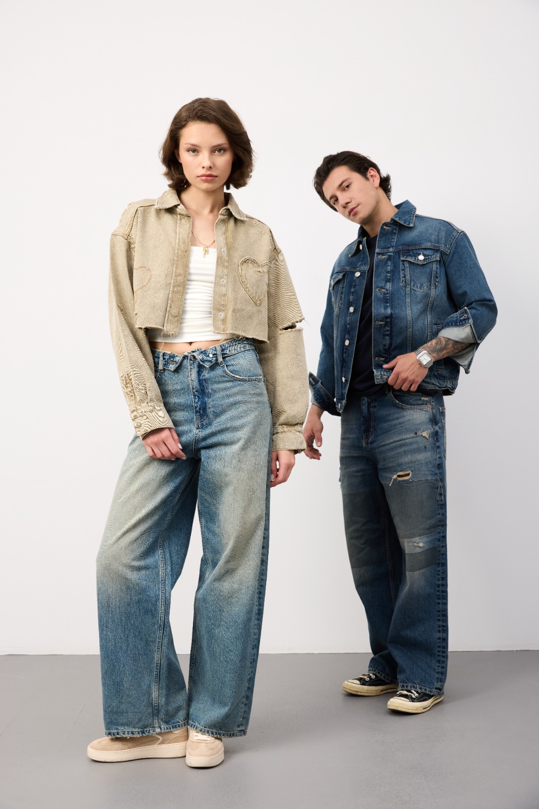 Sample denim garment made from Atlas Denim fabric — model shot 10