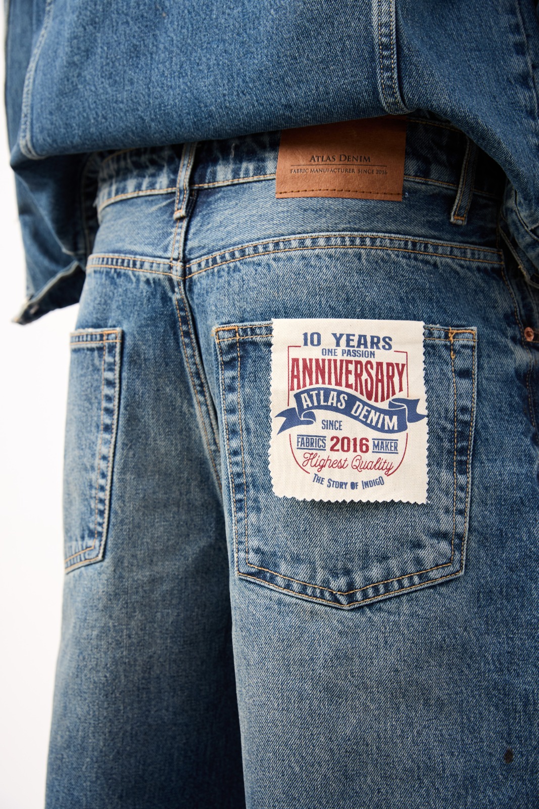 Sample denim garment made from Atlas Denim fabric — model shot 20