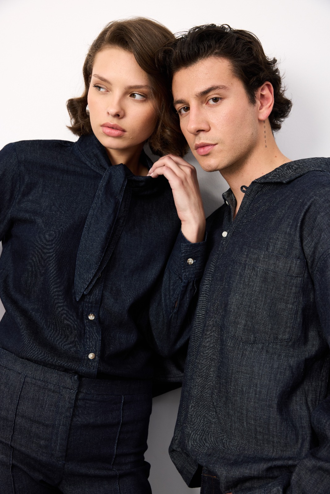Sample denim garment made from Atlas Denim fabric — model shot 3