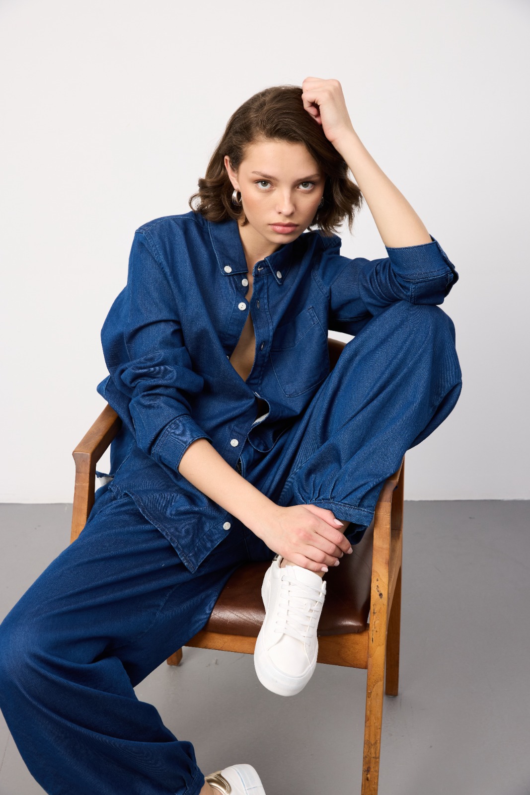 Sample denim garment made from Atlas Denim fabric — model shot 33