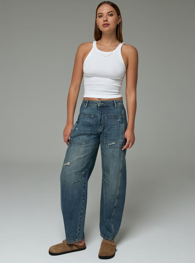 Atlas Denim fabric texture and wash detail — close-up 6