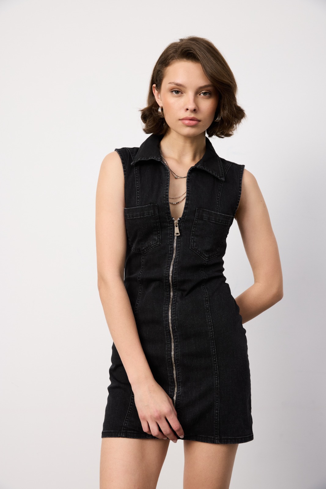 Sample denim garment made from Atlas Denim fabric — model shot 5